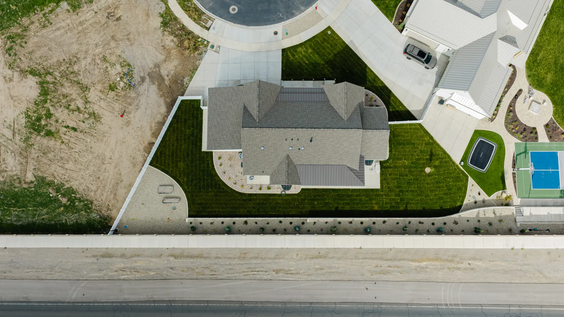 Front lawn from above by J&H Landscaping in Utah County